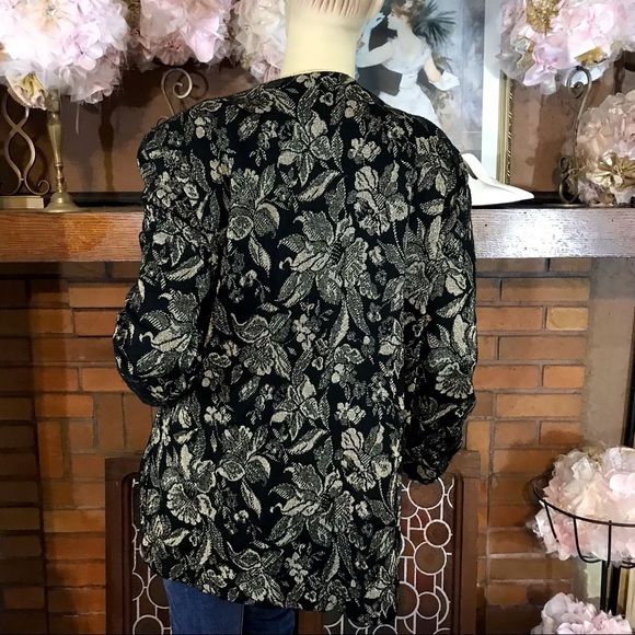 VINTAGE DONNKENNY BLACK & GOLD BROCADE 1980'S CARDIGAN (M) - Picture 7 of 11